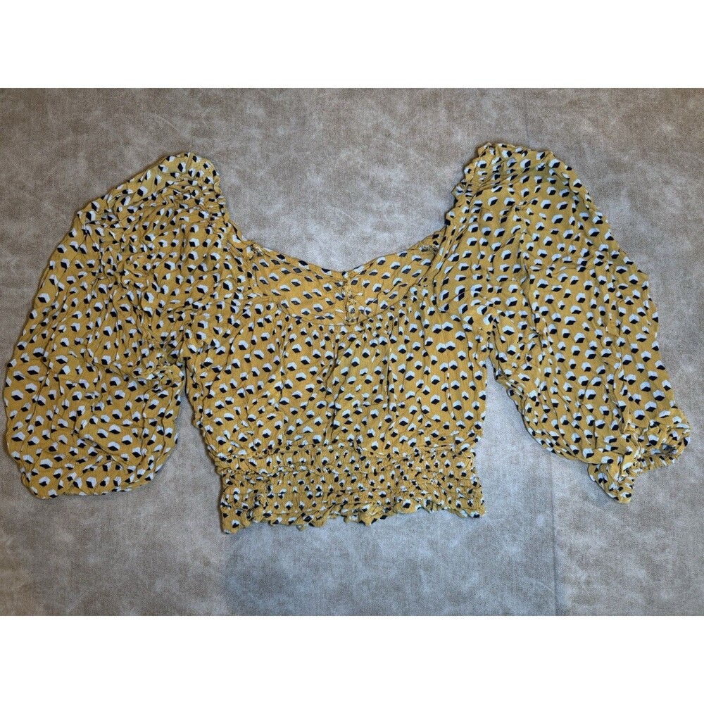Angie Blouse Size Medium M Crop Top Yellow Black And White Off The Shoulder